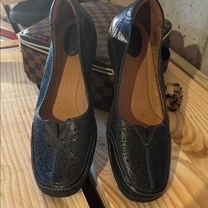 Clarks Black Perforated Leather Shoes